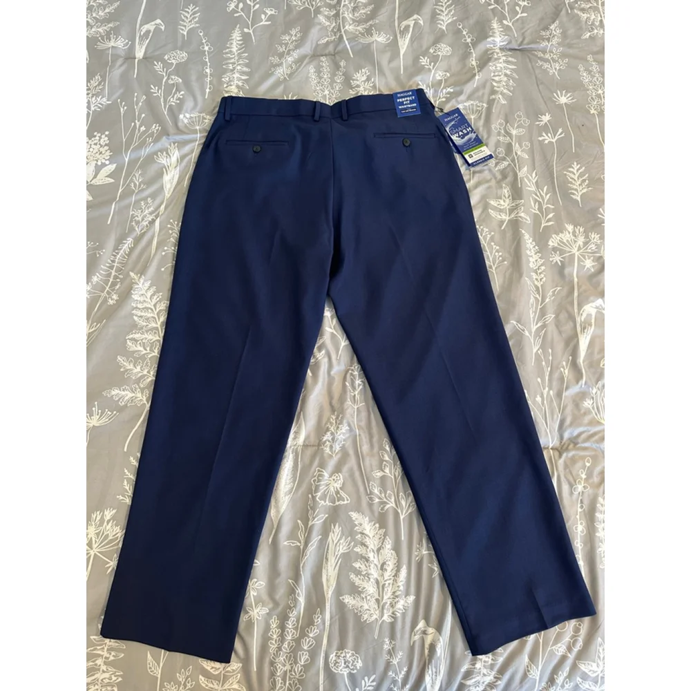 New Men's Haggar Navy Smart Wash Repreve Classic Fit Dress Pants 38x30